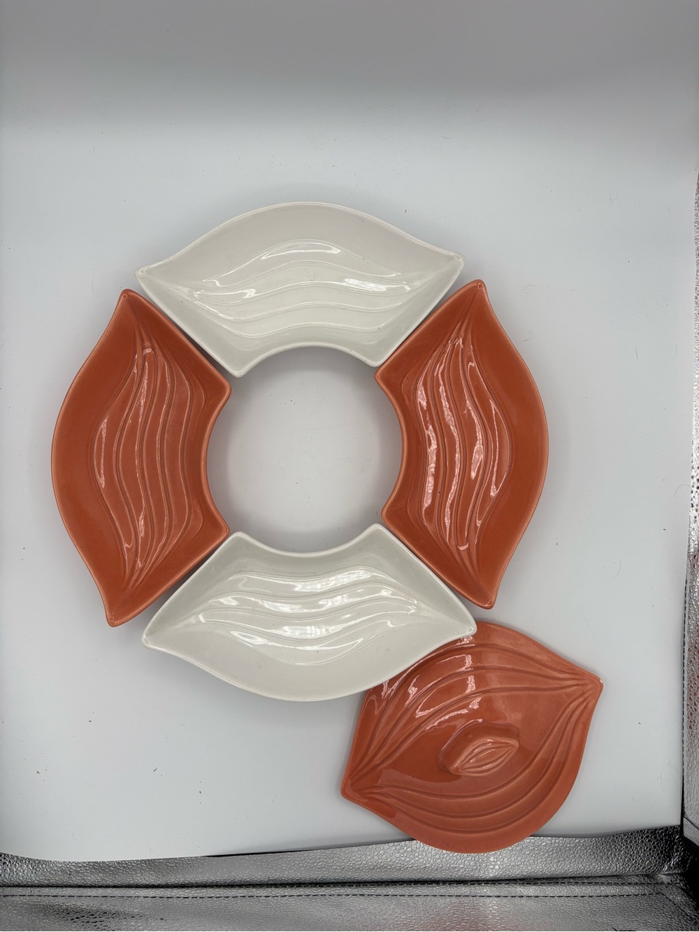 Vtg MCM CALIFORNIA POTTERY USA L34  Relish Serving Dishes Coral - No Center Bowl